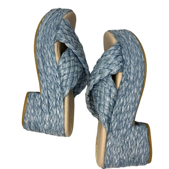 NWOT Beach by Matisse Vegan Reflection Blue Raffia Platform Slide Sandals size 7 - Picture 10 of 10